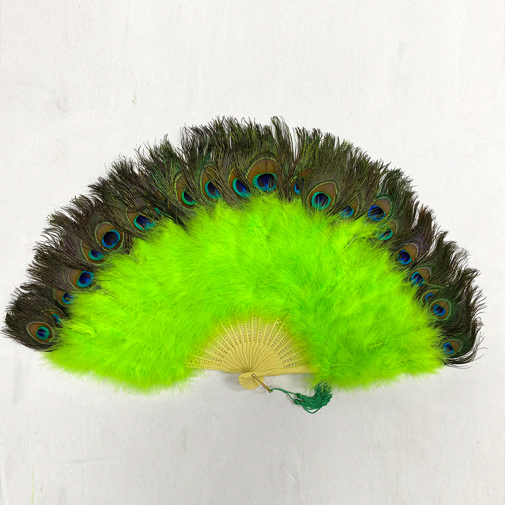 A lime marabou fan with peacock tips from Eskay Feathers