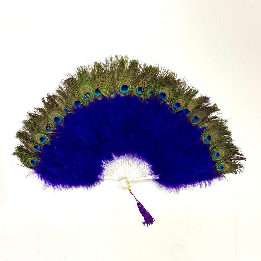 Purple marabou fan with peacock tips