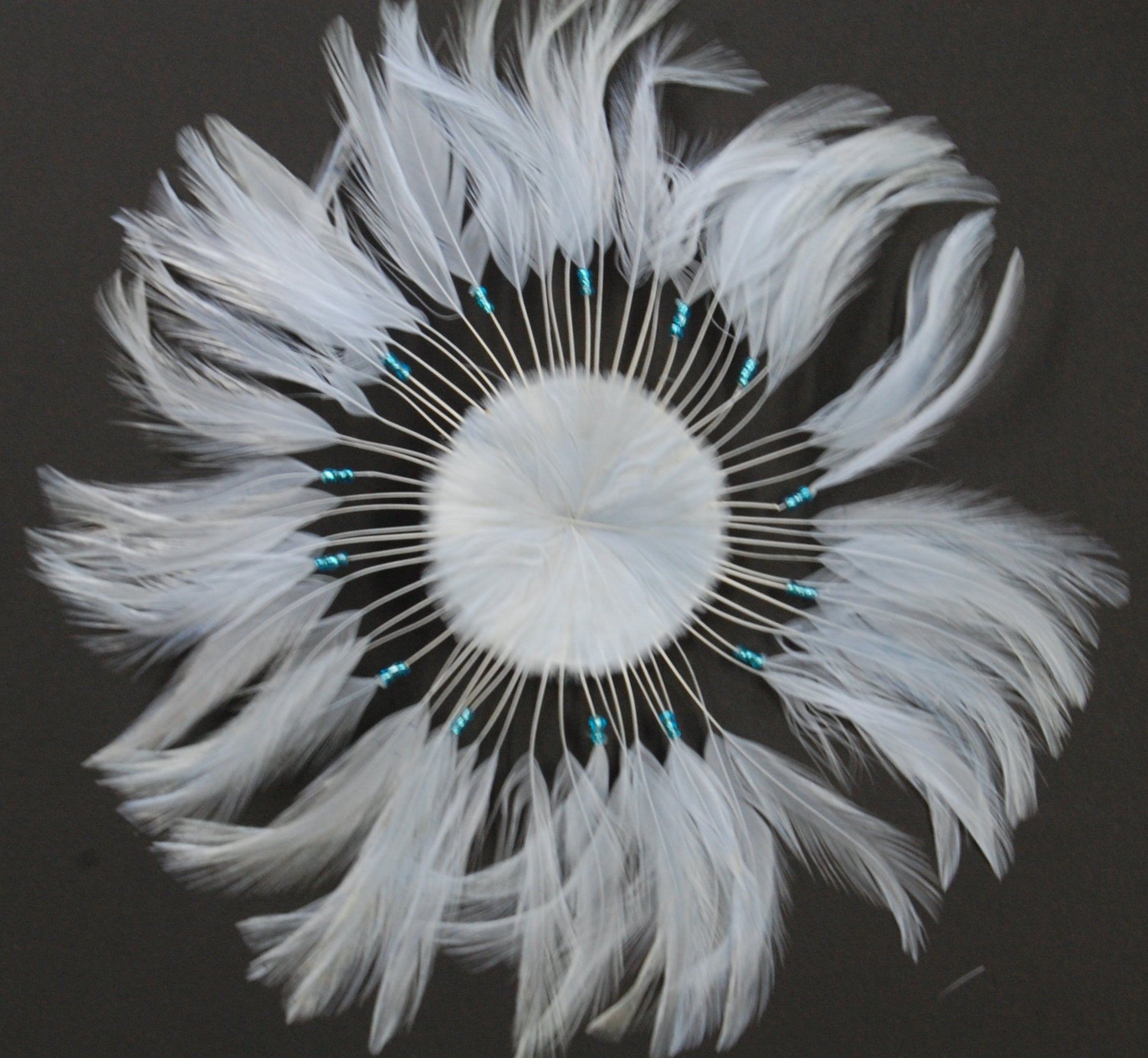 A Baby Blue Pinwheel feather arrangement