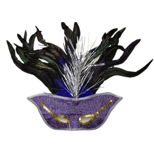 purple mask with black feathers for costumes