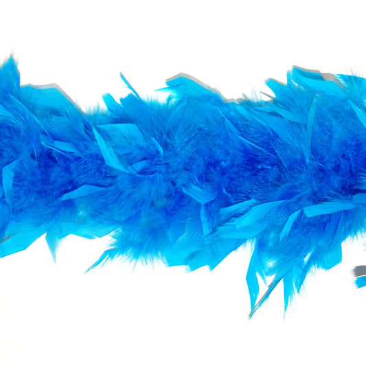 blue chandelle boa on white background eskay feathers