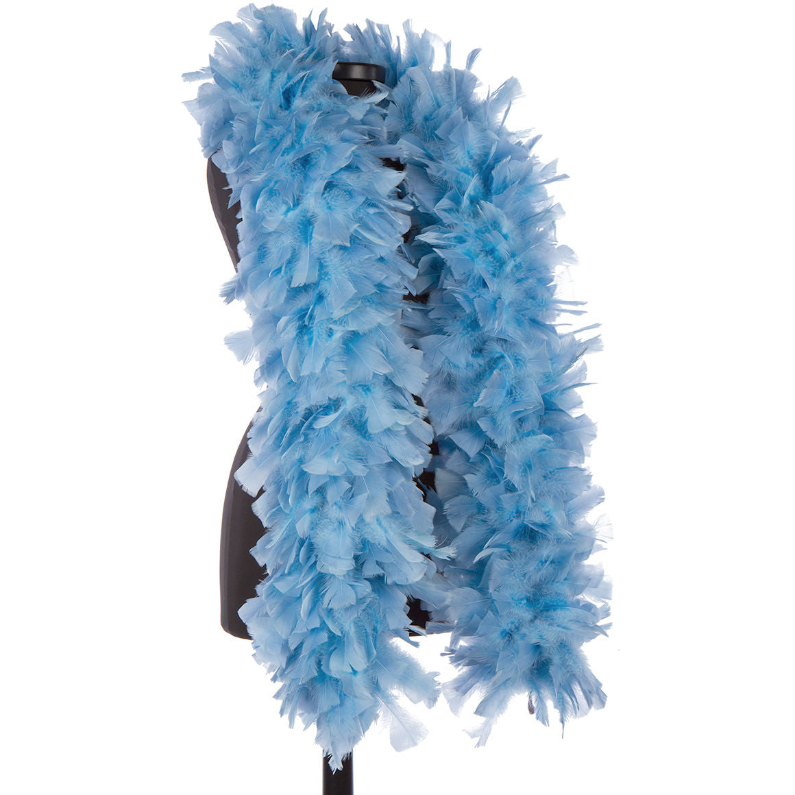 a sky blue turkey boa on white background